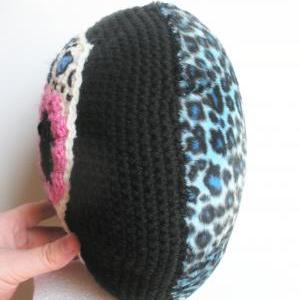 Sugar Skull Pillow, Decorative Crochet Round..