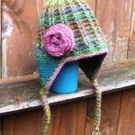 Toddler Girls Crochet Earflap Beanie Hat With Rose..