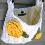 Summer Blooms, Crochet White Cotton Shoulder Purse..