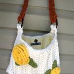 Summer Blooms, Crochet White Cotton Shoulder Purse..