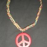 Large Red Peace Sign Macrame Hemp Necklace In..