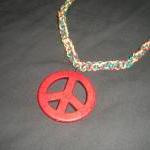 Large Red Peace Sign Macrame Hemp Necklace In..