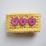 Yellow Cotton Crochet Cuff Bracelet With Pink..