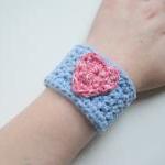 Cotton Crochet Cuff Bracelet In Cornflower Blue..