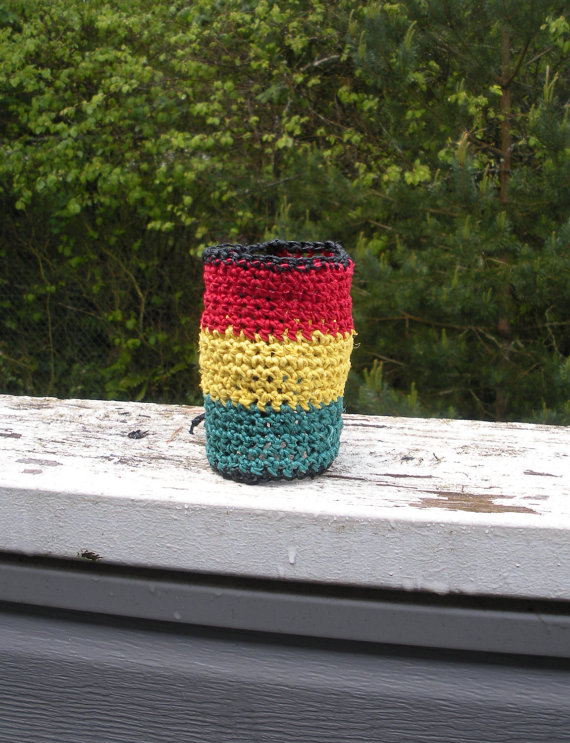 Crochet Extra Wide Hemp Bracelet In Traditional Rasta Colors