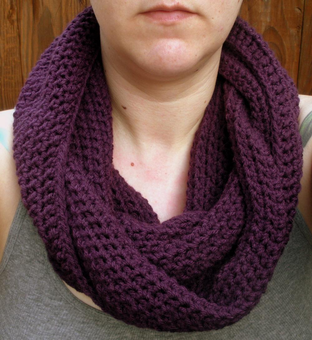 Crochet Cowl Snood Neckwarmer Scarf In Deep Purple, Ready To Ship. on