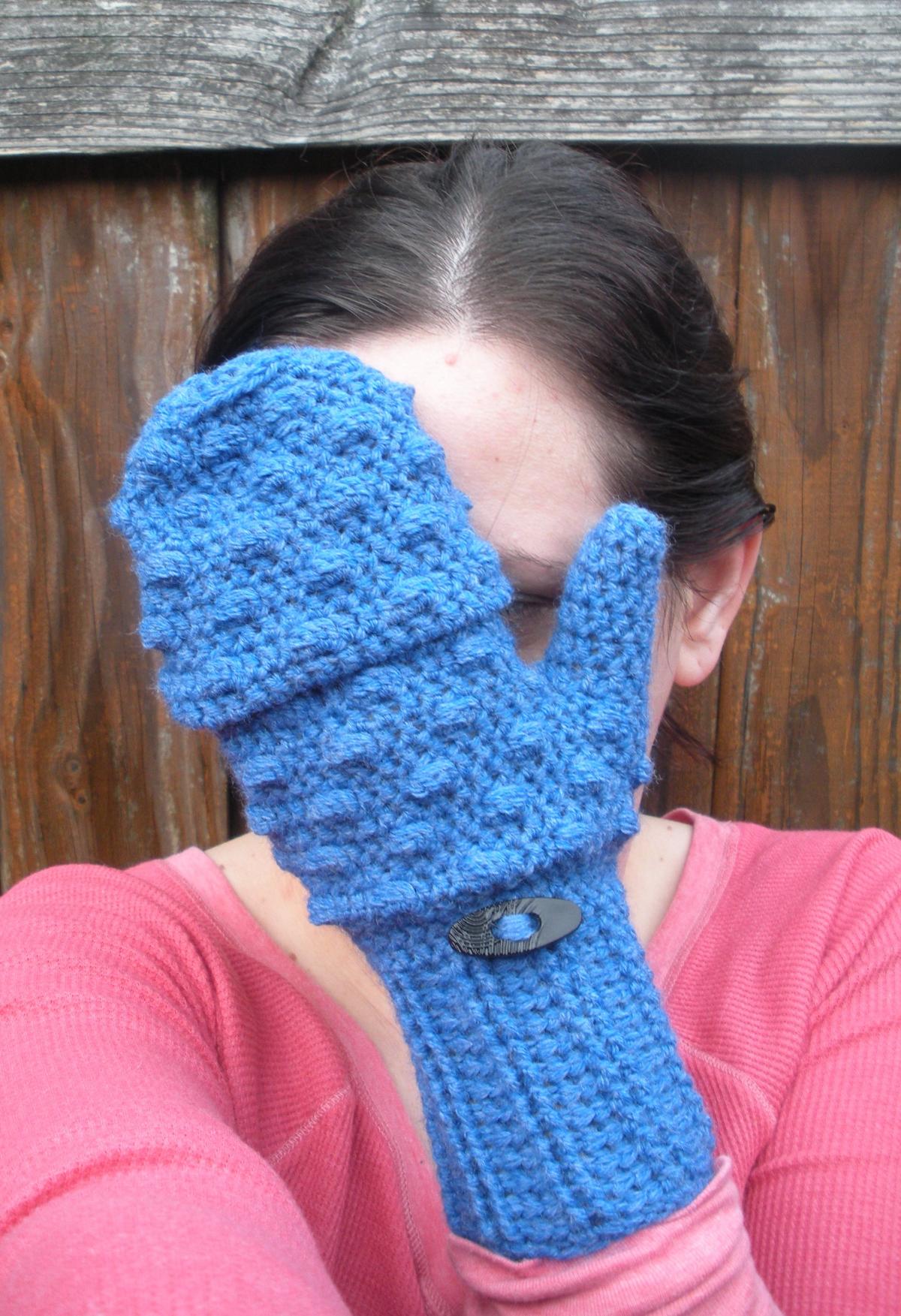 Convertible Mittens In Vibrant Blue, Crochet Fingerless Mitten Gloves