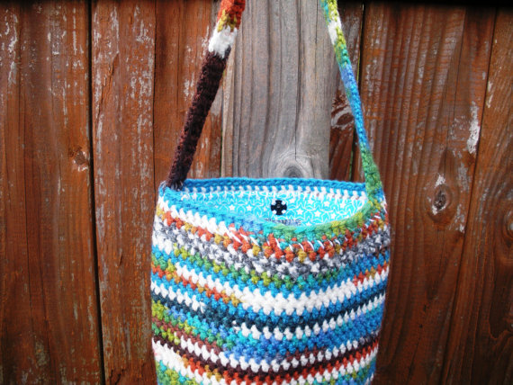 Multicolor Crochet Shoulder Purse With Turquoise Flannel Star Print ...